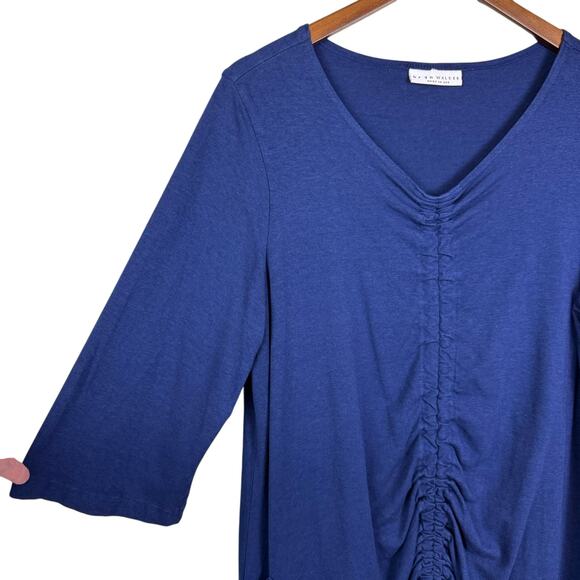 Bryn Walker Josie Tunic Navy Blue Cinched Front V-neck Bamboo Knit Tunic Top - Picture 6 of 16